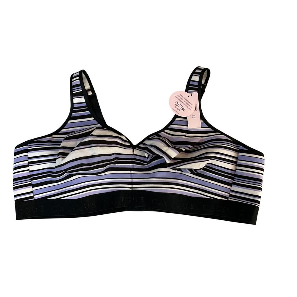 Cacique No Wire Bra Womens 44C Purple Striped Cotton Stretch Support